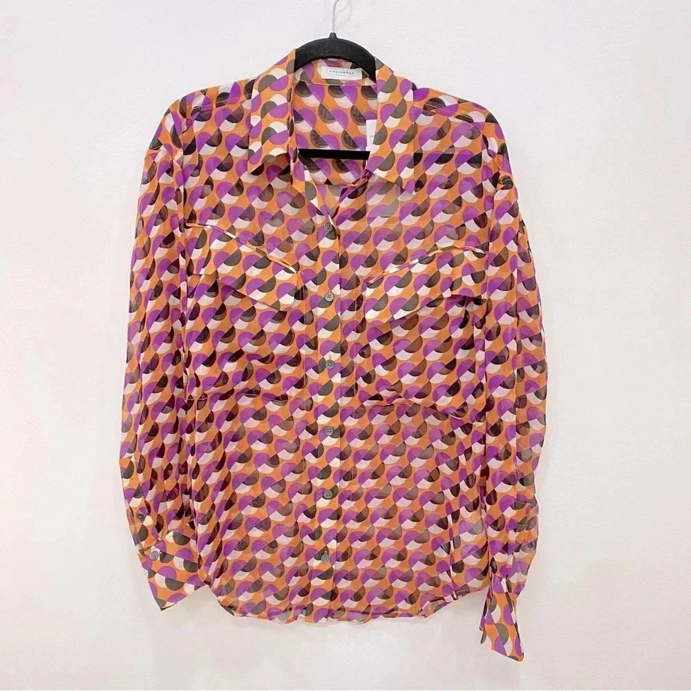 NWT Equipment FEMME Nanine tangerne MLT Sz Medium 100% Silk